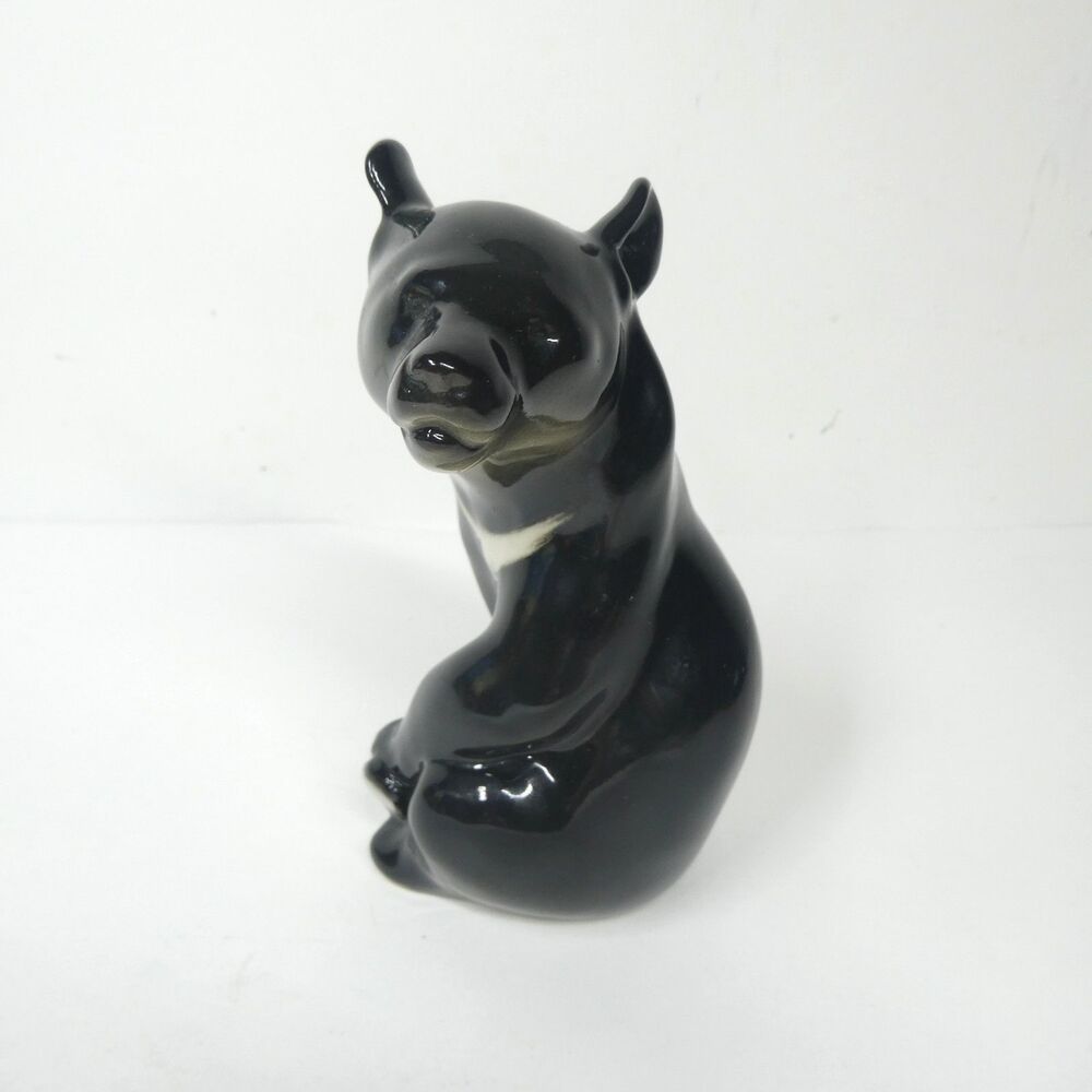Black Bear Figurine Porcelain Russia Vintage 5.5" Tall Lomonosov
